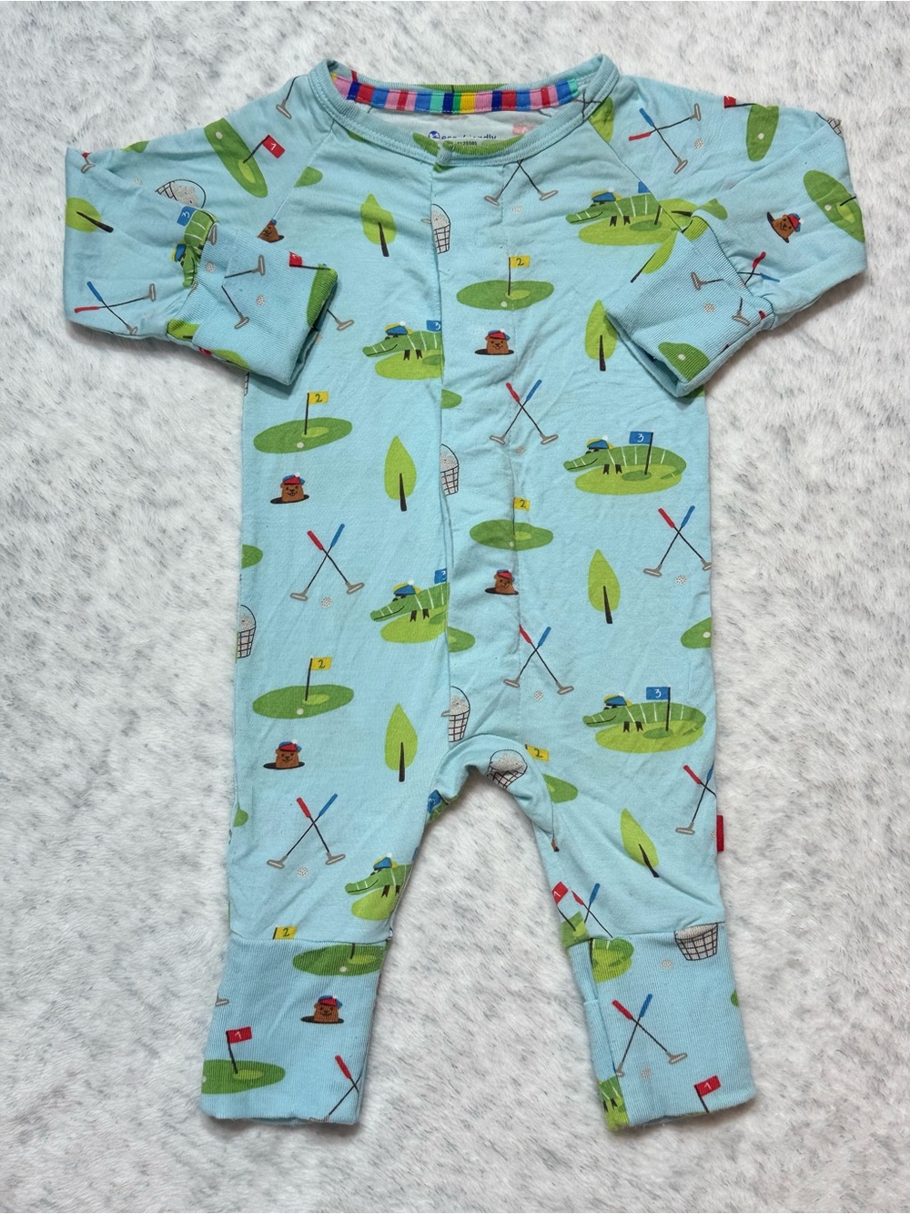 Magnetic Me Golf Alligator Footless Sleeper Newborn Baby Modal Blue Preppy